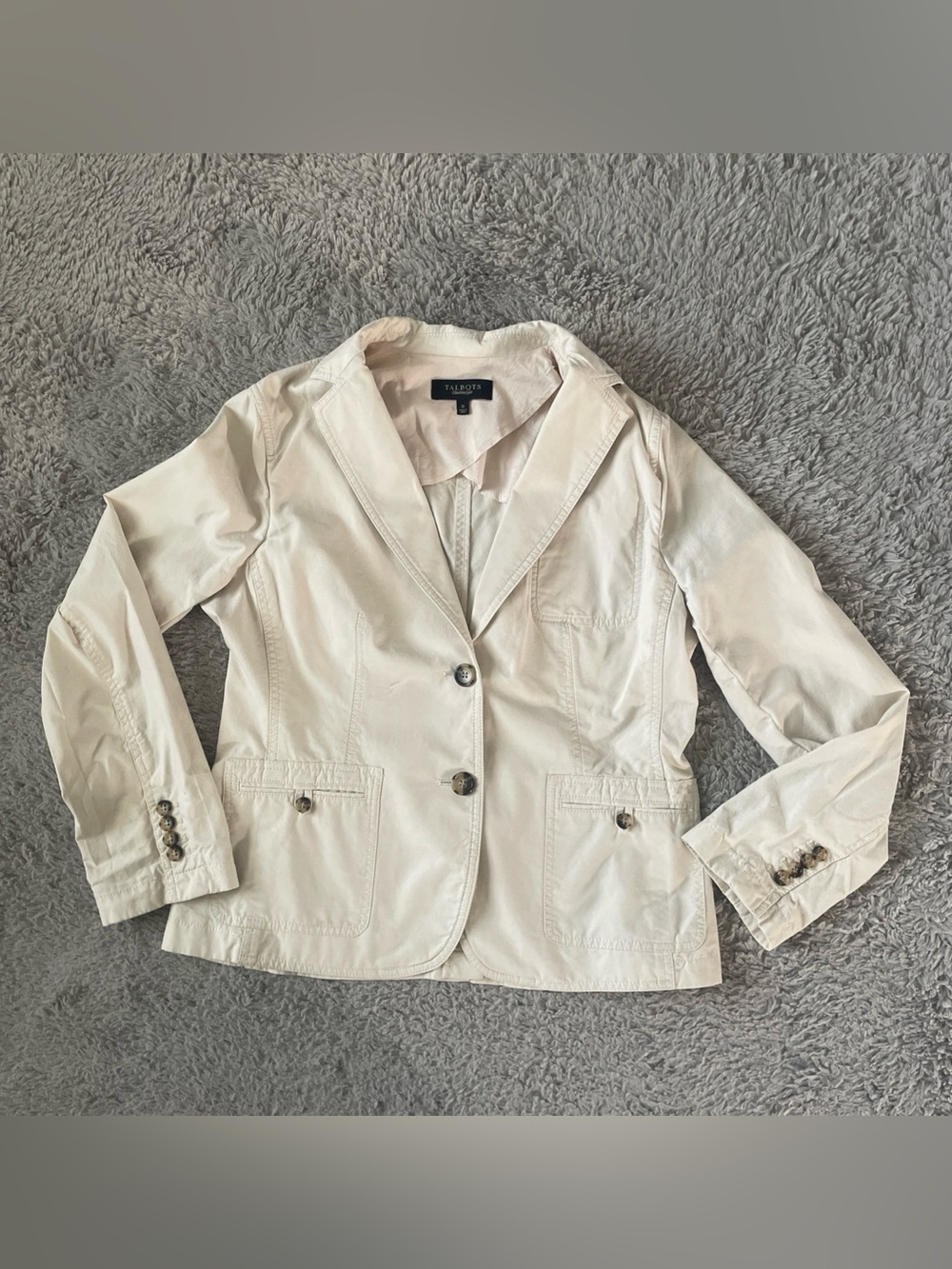 Talbots Blazer Cream Beige Cotton Office Work Career Basic Lightweight Size 12